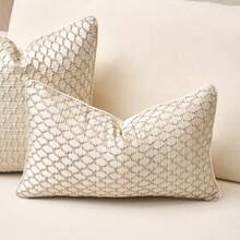 غطاء وسادة فاخر وأنيق بتصميم هندسي، بدون حشو، عالي الدقة، مزود بسحاب مخفي، مناسب للأريكة والأريكة والسرير والسيارة والكرسي ومقعد النافذة والأريكة الصغيرة وغرفة المعيشة وغرفة النوم والأرضية والمقعد والمكتب والمقهى - بيج - مشاهدة 8