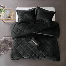 Felicia Luxe Comforter 天鹅绒豪华双面钻石绗缝现代四季床上用品套装带配套枕套、装饰枕头，3 件套 - 黑色 - 查看 4