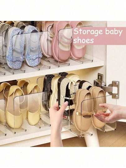 4个/2个/1个儿童鞋架，透明双色鞋盒，ABS材质，适用于托儿所、儿童房、家庭或浴室，适合婴儿鞋（每个隔间宽度为6.7厘米，高度超过7厘米的鞋子无法放置）