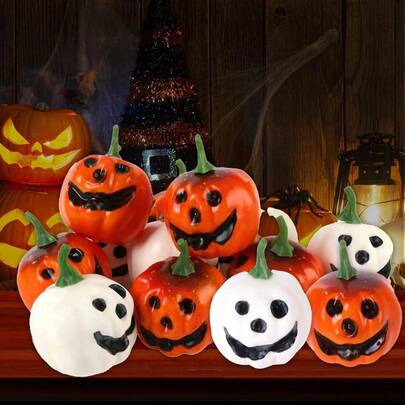 10PCS Mini Simulated Spooky Pumpkin Ornament Halloween Pumpkin Fake Pumpkin ​Holiday Autumn Desktop Decoration Accessories Home Wedding Birthday Party Decor Home Decor Halloween Decor Room Decor