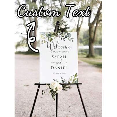 1pc Customized Wedding Poster, Customized Wedding Memorial Painting, Birthday Party Poster, 50*70cm Ideal Size Poster, Green Plant Wedding Welcome Sign, Eucalyptus Welcome Sign, Plant Wedding Welcome Sign, Wedding Banner ,Bachelorette Party Favors