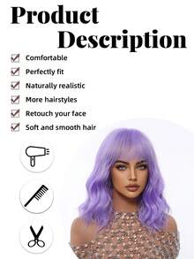 优雅时尚女士假发，14英寸紫色耐热合成假发，节日旅行、派对、角色扮演演员假发，日常音乐节、万圣节必备假发 - 紫色 - 查看 8
