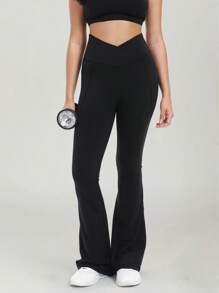 Speed mate Women Flare Leggings With Pockets - No Front Seam Flare Yoga Pants, Tummy Control, High Waist Crossover, Wide Leg & Butt Lift Design,Fleece