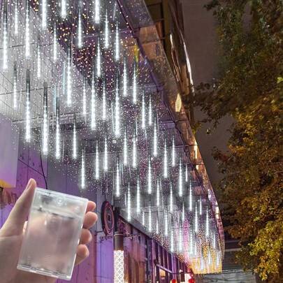 30cm Luci a cascata a 8 tubi a batteria (batterie non incluse), decorazioni per la casa e la camera da letto, addobbi natalizi per albero, decorazioni per matrimoni e feste, regali di compleanno e Capodanno