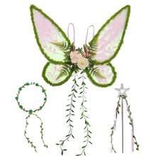 女士绿色仙女翅膀 - 大自然母亲服装森林精灵翅膀，配有彩色花朵、叶子和藤蔓，成人可用蝴蝶翅膀搭配文艺复兴时期文艺复兴节仙女服装，搭配魔杖和花环拍摄 - 彩色 - 查看 11