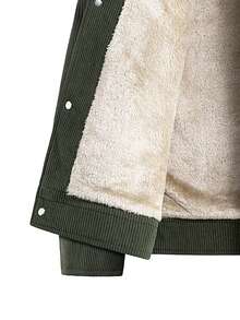 Men 1pc Military Green Corduroy Thermal Lined Long Sleeve Jacket, Outdoor Camping Style, Water-Resistant & Wind-Proof, Sherpa Lining For Warmth, Turndown Collar, Multi-Pocket Design, Practical For Outdoor Activities And Team Building, Fall/Winter - Army Green - View 5