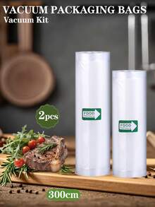2 paquetes de rollos selladores al vacío, de 3M de longitud, duraderos y resistentes al desgarro, bolsas de almacenamiento de alimentos al vacío para cocina, para almacenamiento de alimentos y cocción a baja temperatura, artículos esenciales de cocina para el hogar - Blanco - Ver 2