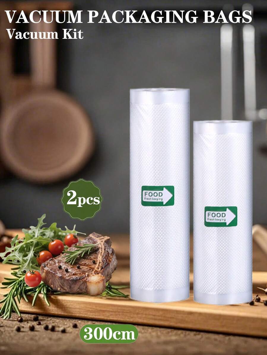 2 paquetes de rollos selladores al vacío, de 3M de longitud, duraderos y resistentes al desgarro, bolsas de almacenamiento de alimentos al vacío para cocina, para almacenamiento de alimentos y cocción a baja temperatura, artículos esenciales de cocina para el hogar