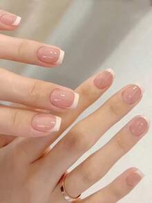 24pcs Short Square Shape Nail Tips With Minimalist Color Block & Fun Print Designs, Including 1pc Nail File & 1pc Jelly Glue Press On Nails Nail Supplies - Nhiều màu - Xem 5