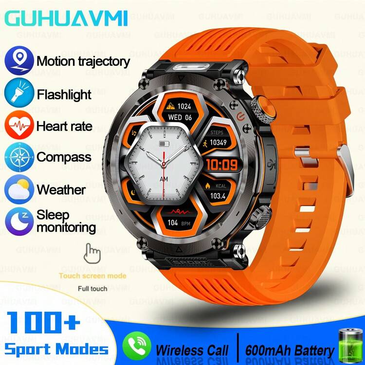 GUHUAVMI Outdoor Sports Smartwatch For Men (Answering/Making Calls), The Latest Android IOS Wireless Smartwatch From 2024, Sturdy And Durable Outdoor Fitness Tracker, Compass/AI Voice/Pedometer/Sleep/LED Flashlight, 600 MAh Battery, Suitable For Android/IOS - Black - View 15