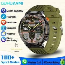 GUHUAVMI 男士户外运动智能手表（接听/拨打电话），2024 年最新款安卓 IOS 无线智能手表，坚固耐用的户外健身追踪器，指南针/AI 语音/计步器/睡眠/LED 手电筒，600 毫安时电池，适用于安卓/IOS - 黑色 - 查看 14