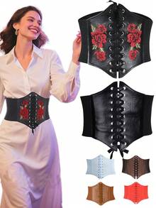 1 件女士刺绣松紧腰带，纯色宽腰带万圣节服装