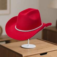 Women Bling Cowgirl Hat Rhinestone Stars Wide Brim Western Panama Jazz Hat For Wedding Rave Party Travel Accessories - Đỏ - Xem 7