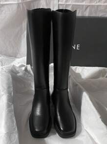 Fall/Winter 2025 New Leather Mid-Heel Over-The-Knee Riding Motorcycle Boots, Simple & Versatile High Shaft Boots For Women, Black