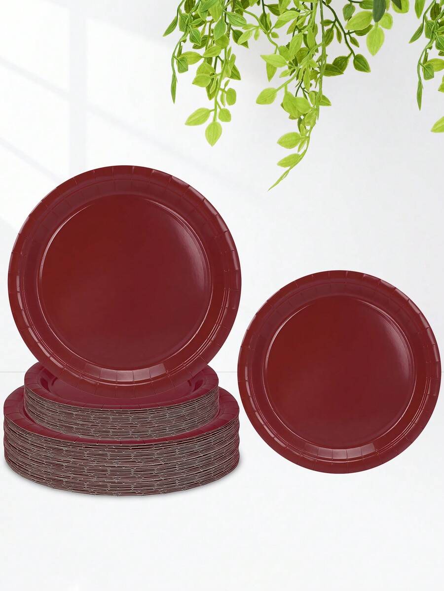 10pcs/20pcs/50pcs Burgundy Paper Plates Wine Red Paper Plates Round Dinner Plates Hot Cold Food Tableware Bulk7 Inch Cake Snack Plates For Daily Use Party Supplies Birthday Camping Picnic Festival Christmas Table Decorations - Brown-red - View 1