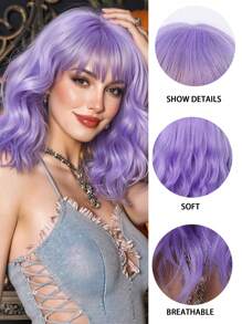 优雅时尚女士假发，14英寸紫色耐热合成假发，节日旅行、派对、角色扮演演员假发，日常音乐节、万圣节必备假发 - 紫色 - 查看 7