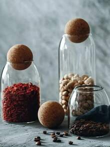 3pcs, 41oz/1200ml, 27oz/800ml, 17oz/500ml Glass Cups, Glass Storage Container With Spherical Cork Stopper, Reusable, Suitable For Storing Tea, Coffee, Flowers, Nuts, Candies, Etc., Essential For Kitchen Storage. - transparent - View 9