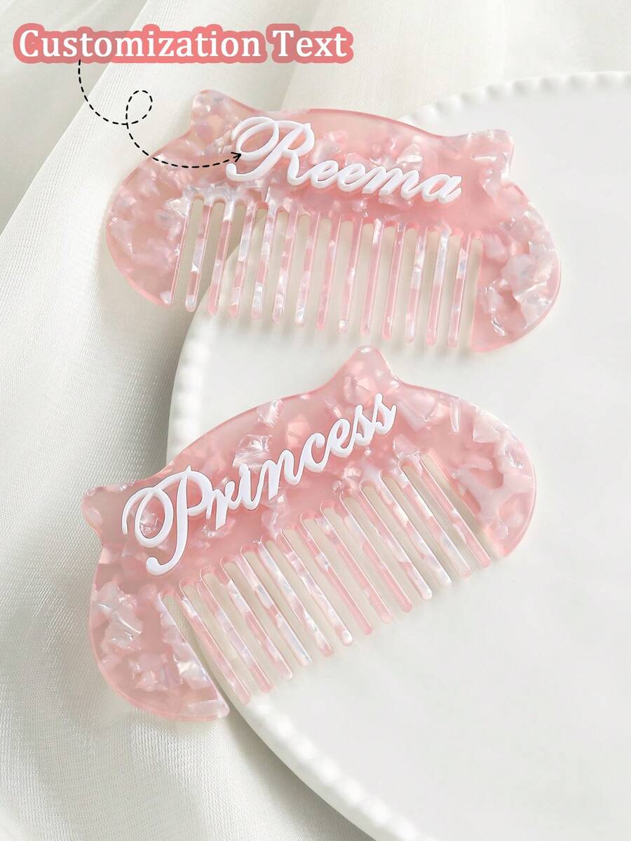 1 件个性化优雅发叉 - 复古醋酸纤维设计，珍珠纹理定制名字发梳 - 女士独特发饰，宽齿发梳，完美的生日/伴娘/新娘/母亲节礼物 - 粉色 - 查看 1