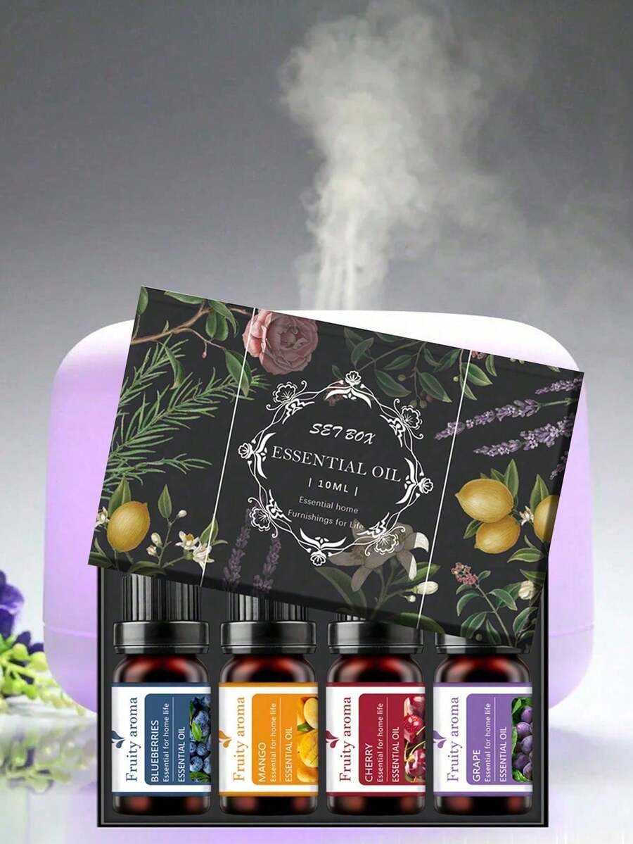 Set de 4 piezas de perfume de aromaterapia con aceites esenciales concentrados de 4 tipos diferentes para humidificador, difusor, velas y decoración del hogar, regalo de Navidad y Año Nuevo - Varias fragancias - Ver 1