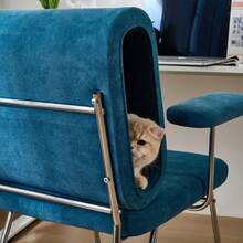 Office Chair With Integrated Cat Bed - Pet-Friendly Chair, Scratch-Resistant Material, Wide Seat, Replaceable Armrests, Human-Friendly Design, Cat Bed In The Backrest, Armchair - Blue + Fabric + Steel + Wood - View 7