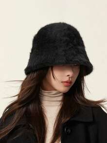 1 件女士蓬松渔夫帽，百搭休闲渔夫帽，简约设计，适合日常穿着冬季服装秋季 - 黑色 - 查看 5