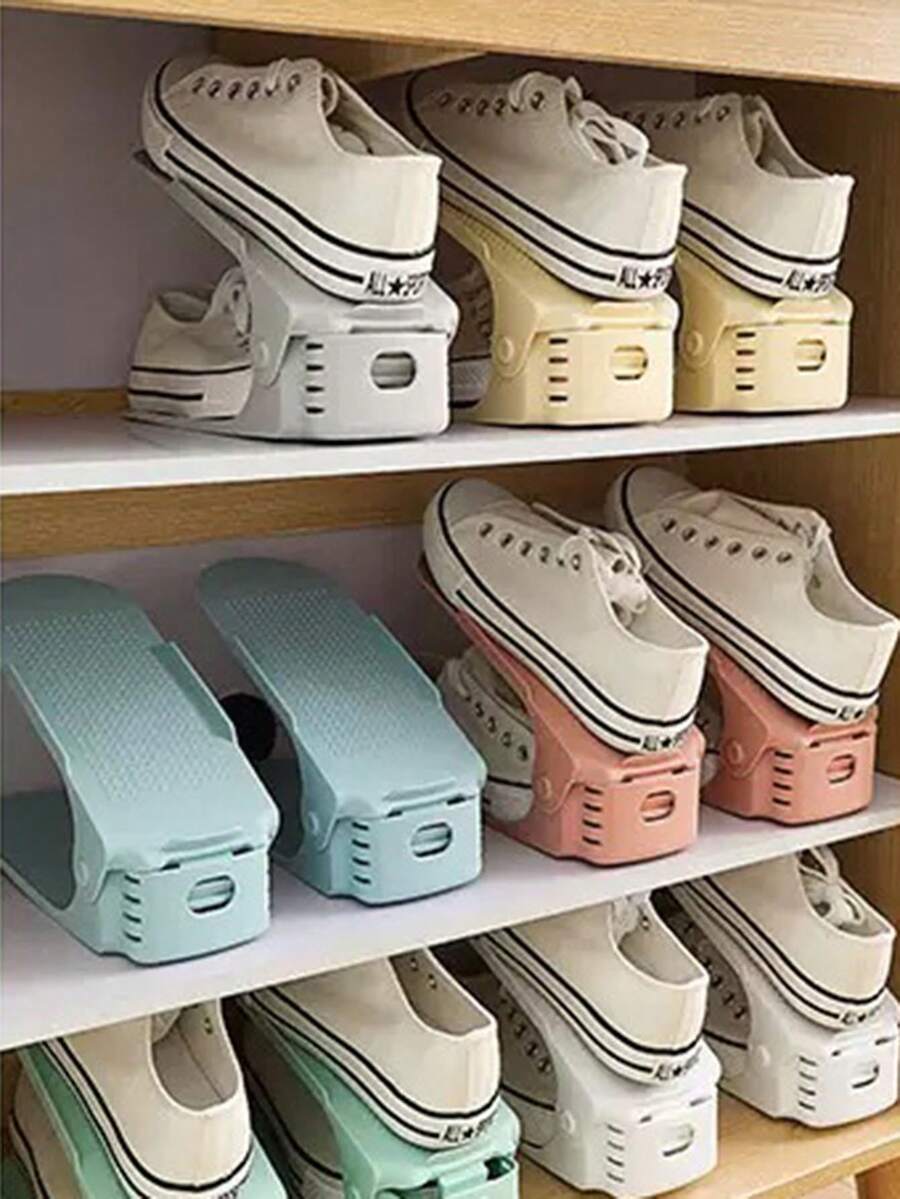 2 piezas Soporte ajustable para zapatos, Estante para zapatos de doble capa integrado, Estante de almacenamiento de zapatos de plástico, Organizador de gabinete de zapatos que ahorra espacio, Almacenamiento y organización del hogar