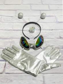 4pcs/Set Holiday Party Fun Cosplay Alien Halloween Valentine's Day Gift Glasses + Headband Mask Makeup Ball Party Gloves Hair Accessories Costume Props, New Glitter Sequin Christmas Party Stage Outfit