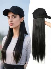 棒球帽配长直合成假发 - 24英寸内置假发帽，二合一防晒，适合女性，圣诞派对日常装扮皆宜 - 彩色 - 查看 14