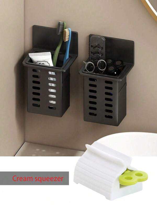 1pc Toothpaste Drainage And Toothbrush Holder Wall Mount, Multi-Function Storage For Bathroom, Bedroom And Living Room, Invisible Installation, Bathroom Accessories, Room Decor