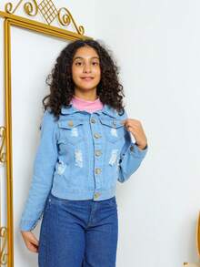 Tween Girls Denim Jackets & Coats - 淺色水洗藍 - 查看 7