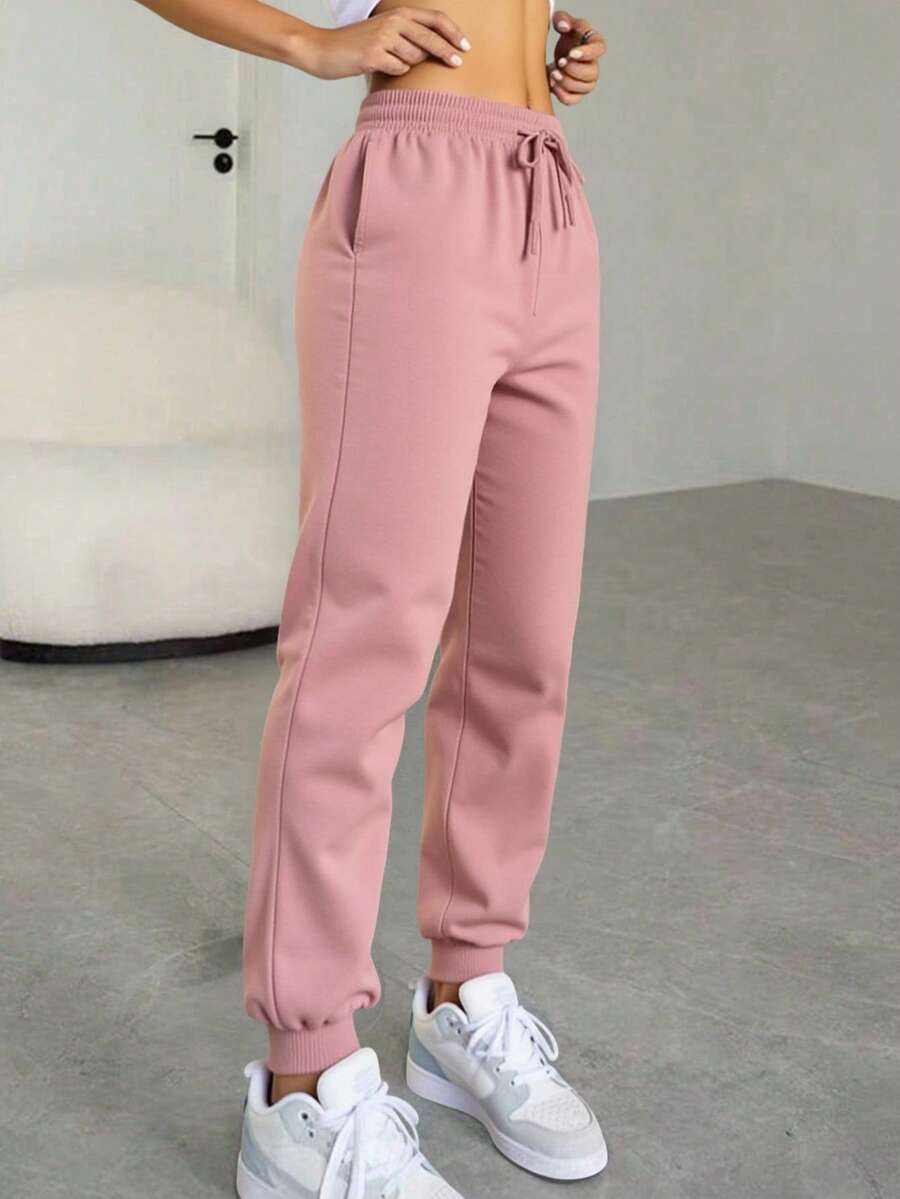 Pantalones De Cintura Alta Para Mujer Con Bolsillos En Diagonal Y Costura al frente - Rosa - Ver 1