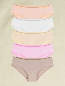 Kit Of 5 Girls' Cotton Panties, Plain Cotton Youth Panties - 彩色 - 查看 6