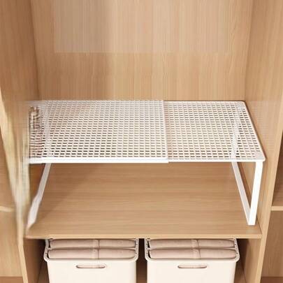 Armoire extensible, étagère à artefacts multicouches, armoire, armoire d'utilisation de l'espace, cloison extensible, étagère multicouche + cloison extensible + étagère à chaussures, gain de place, installation sans perforation, convient à diverses armoires/armoires (grand noir/grand blanc/noir moyen)