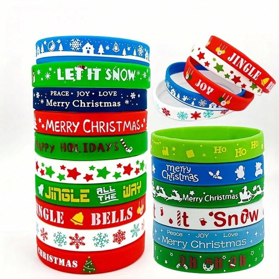 10/5/1 pièce Ensemble de bracelets en silicone de Noël, convient pour les faveurs de fête de Noël, les cadeaux de vacances pour étudiants et les petits cadeaux de bas de Noël, bracelets mignons