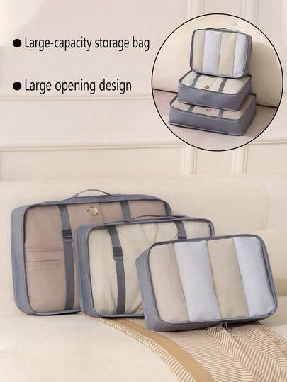 3/1pc 旅行收纳袋、大容量化妆包、多功能洗漱包、旅行收纳袋、化妆品收纳、行李收纳袋、旅行包、口红包、化妆包、手提包、收纳盒、收纳盒、配件、化妆品旅行配件、防水双拉链隔层设计洗漱包、旅行用品、防水收纳袋、大容量、柔软、可折叠、便携设计、适合女性、礼物