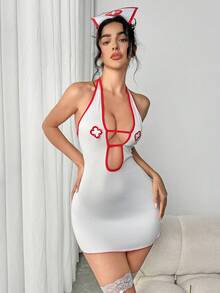 cimmuovere 女士性感镂空系带蝴蝶结角色扮演内衣连衣裙 春季 白色 - 白色 - 查看 3