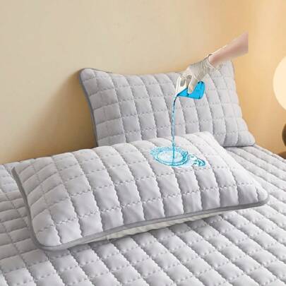 2件装防水防污防油绗缝无拉链枕套，不起球，信封式枕套，无拉链，柔软透气，防水，无异味，无噪音