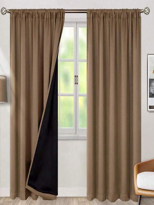 1pc New Composite Coated Fabric Lightweight 99% Blackout Curtain, Ideal For Deep Sleep, Classroom, Farm House Bedroom, Outdoor Gazebo, Water-Resistant
