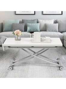 Extendable Dining Table, Modern Height Adjustable Coffee Table, White Party Table For Living Room, Dining Room - 白色 - 查看 1