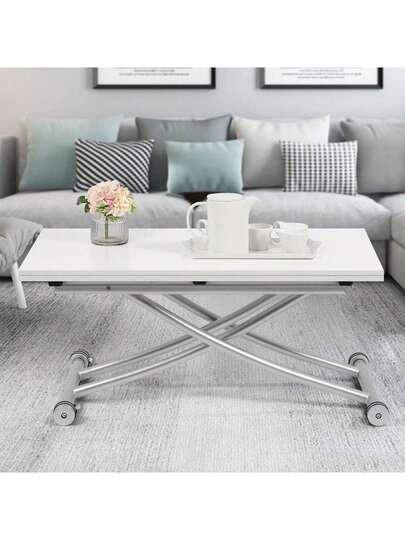 Extendable Dining Table, Modern Height Adjustable Coffee Table, White Party Table For Living Room, Dining Room