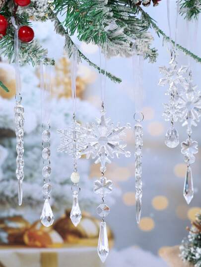 10/18 件圣诞水晶吊坠、圣诞快乐透明亚克力雪花挂饰、圣诞树装饰吊坠、圣诞装饰、家居圣诞装饰、圣诞派对礼品、圣诞派对用品、墙面装饰、门装饰、房间装饰、窗户装饰、冬季装饰、送给家人的理想圣诞礼物、新年派对装饰