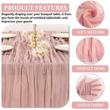 12pcs Soft Cheesecloth Balinese Table Runners, 6 Feet Long Tulle Fabric, Suitable For Bohemian Style Wedding Party, Bridal Shower, Home Decor, Baptism And Christmas Table Decoration. - Bột tro - Xem 3
