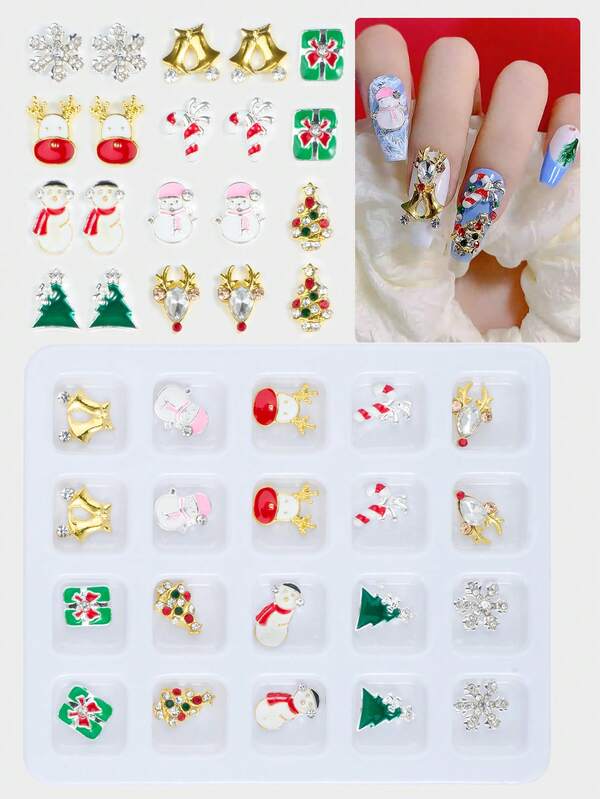 1 Box Glam Up With Luxurious 3D Nail Charms: Crystal Rhinestones Golden, Pink, Green & Blue,Christmas Deco,Manicure And Home DIY Nai Art Decoration