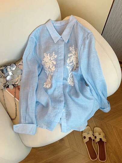 EMERY ROSE Áo sơ mi denim giản dị cài nút phía trước dành cho nữ