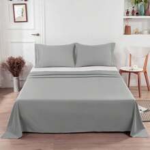 Sábana de microfibra cepillada suave, ropa de cama de primera calidad, transpirable, hipoalergénica, para cama individual, matrimonial, matrimonial, queen y king, tamaño 90 cm, 105 cm, 135 cm, 150 cm, 180 cm (sin funda de almohada) - Gris - Ver 1
