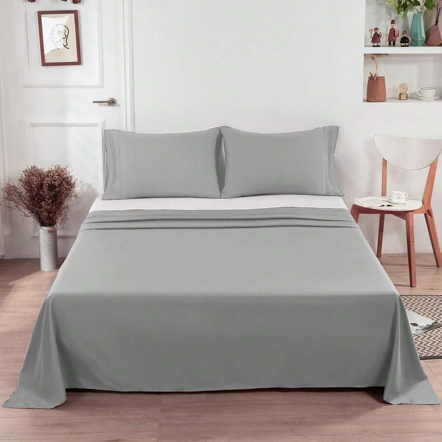 Sábana de microfibra cepillada suave, ropa de cama de primera calidad, transpirable, hipoalergénica, para cama individual, matrimonial, matrimonial, queen y king, tamaño 90 cm, 105 cm, 135 cm, 150 cm, 180 cm (sin funda de almohada) - Gris - Ver 1