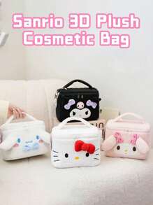 Sanrio 3D Plush Cosmetic Bag, Adorable Characters Design, Hello Kitty, My Melody, Kuromi & Cinnamoroll Designs, Extra Large Capacity & Wide Opening for Easy Packing, Soft Premium Quality Fabric with Double Zipper Closure, Perfect for Travel, Daily Use & As a G for 反對音