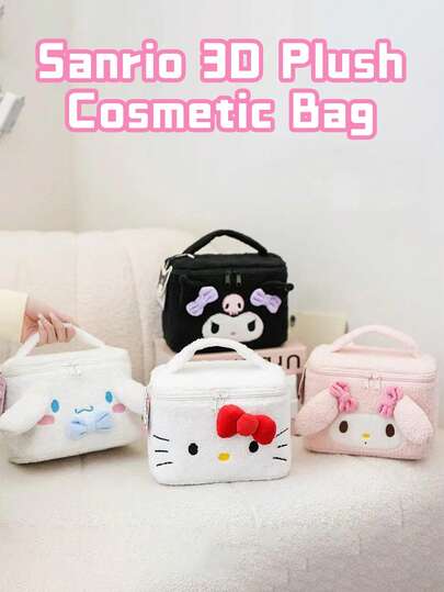 Sanrio 3D Plush Cosmetic Bag, Adorable Characters Design, Hello Kitty, My Melody, Kuromi & Cinnamoroll Designs, Extra Large Capacity & Wide Opening for Easy Packing, Soft Premium Quality Fabric with Double Zipper Closure, Perfect for Travel, Daily Use & As a G for 反對音