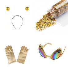4pcs/Set Holiday Party Fun Cosplay Alien Halloween Valentine's Day Gift Glasses + Headband Mask Makeup Ball Party Gloves Hair Accessories Costume Props, New Glitter Sequin Christmas Party Stage Outfit