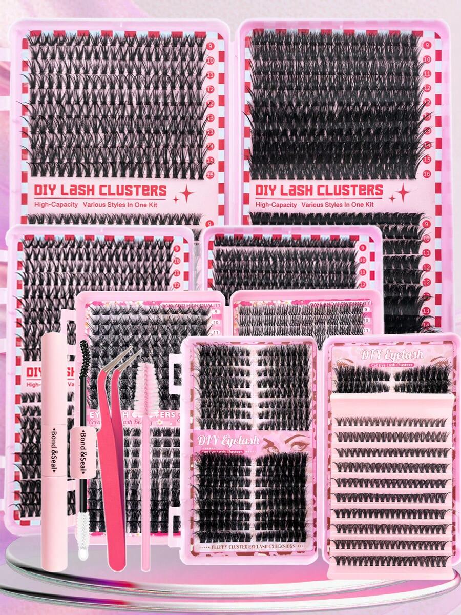 Juego de 800 piezas/576 piezas/488 piezas/200 piezas de pestañas postizas, incluye estilos 40D, 60D, 80D, 100D, 80D esponjosas, 40D naturales. El set contiene adhesivo, pinzas y cepillo para pestañas. Ligeras, impermeables, suaves y cómodas. Fáciles para principiantes. Pueden crear looks naturales a voluminosos para varias ocasiones. Se puede lograr un efecto de pestañas de salón fácilmente en casa. - Negro - Ver 1